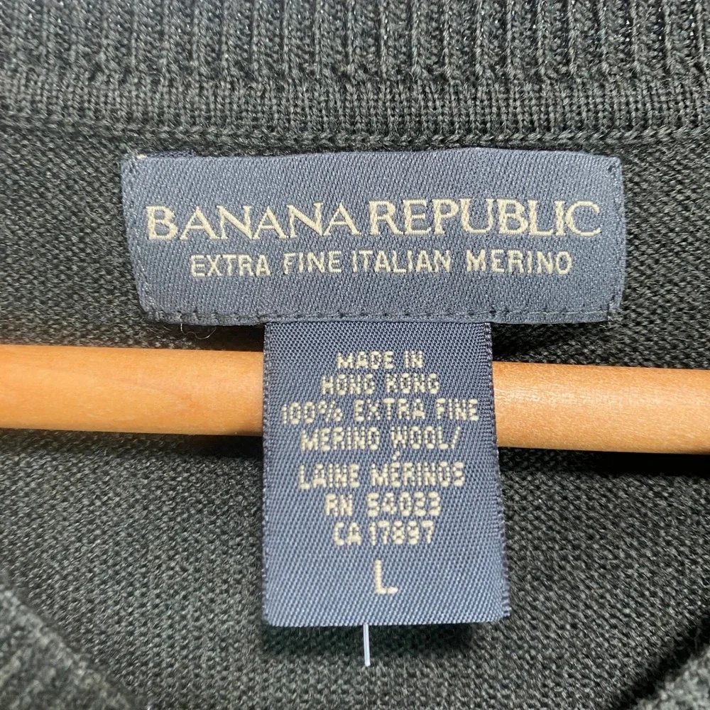 Banana Republic Mens Extra Fine Italian Merino Wool V-Neck Sweater Olive Green L